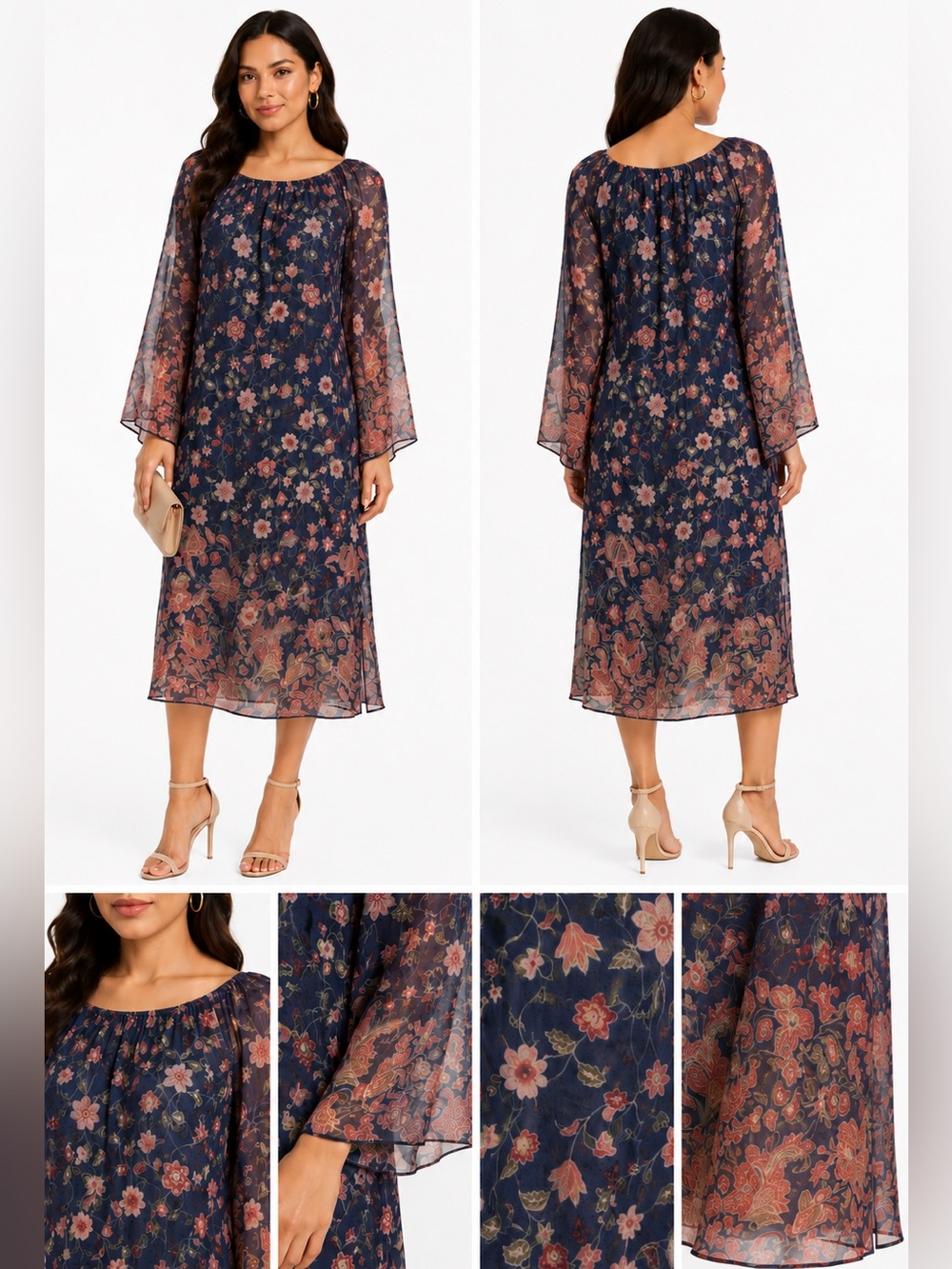 Love Ryan Los Angeles Navy Pink Paisley Damask Maxi Dress
